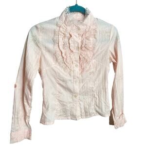 Y2K Coquette Button Up Pink Ruffle Fairy Cottage Princess Lace Kawaii Bimbo Sz M